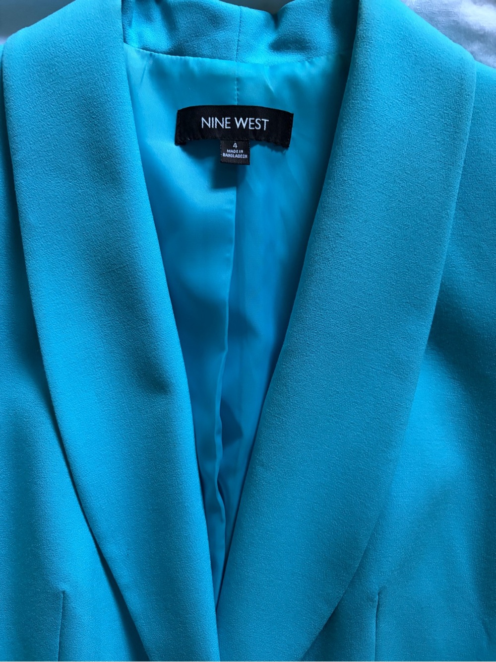 Trendy 80s style fashion Nine West Turquoise Single-Button Shawl Collar Blazer - Picture 3 of 6